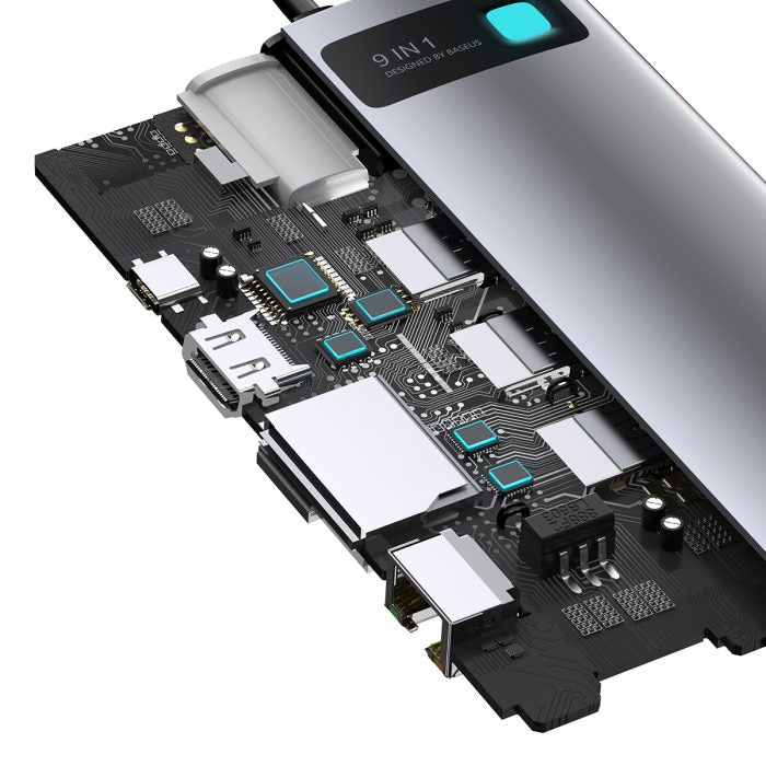 Baseus Metal Gleam Series 9-in-1 Multifunctional Type-C HUB (Type-C to HDMI*1+USB3.0*3+PD*1+RJ45*1+SD/TF*1+VGA*1)